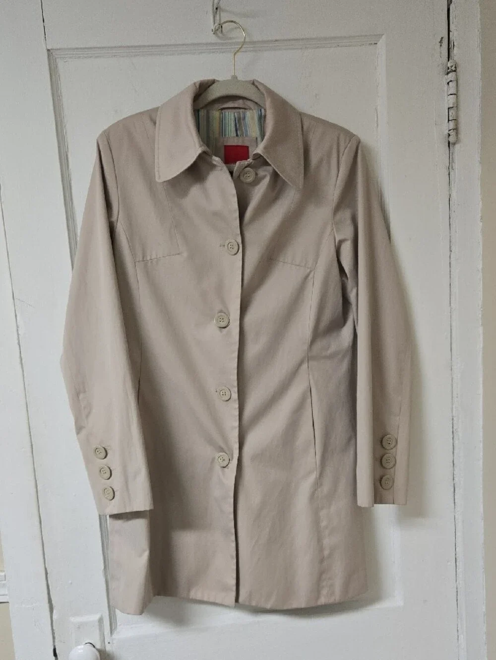 Esprit Women’s Beige Trench Coat with Striped Lining Size Medium - Picture 4 of 8